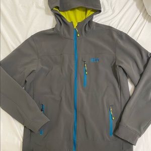 Stio Men’s grey, medium jacket. Lightweight, fleece lined hoodie style.